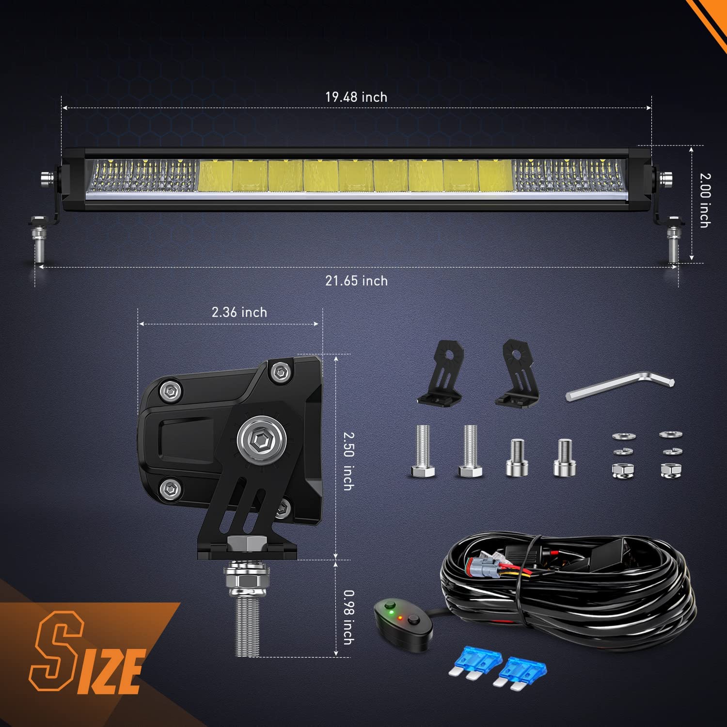 19.5" 75W 8045LM Anti-Glare Slim DRL Spot/Flood LED Light Bar Kit | 16AWG Wire DT Switch Nilight