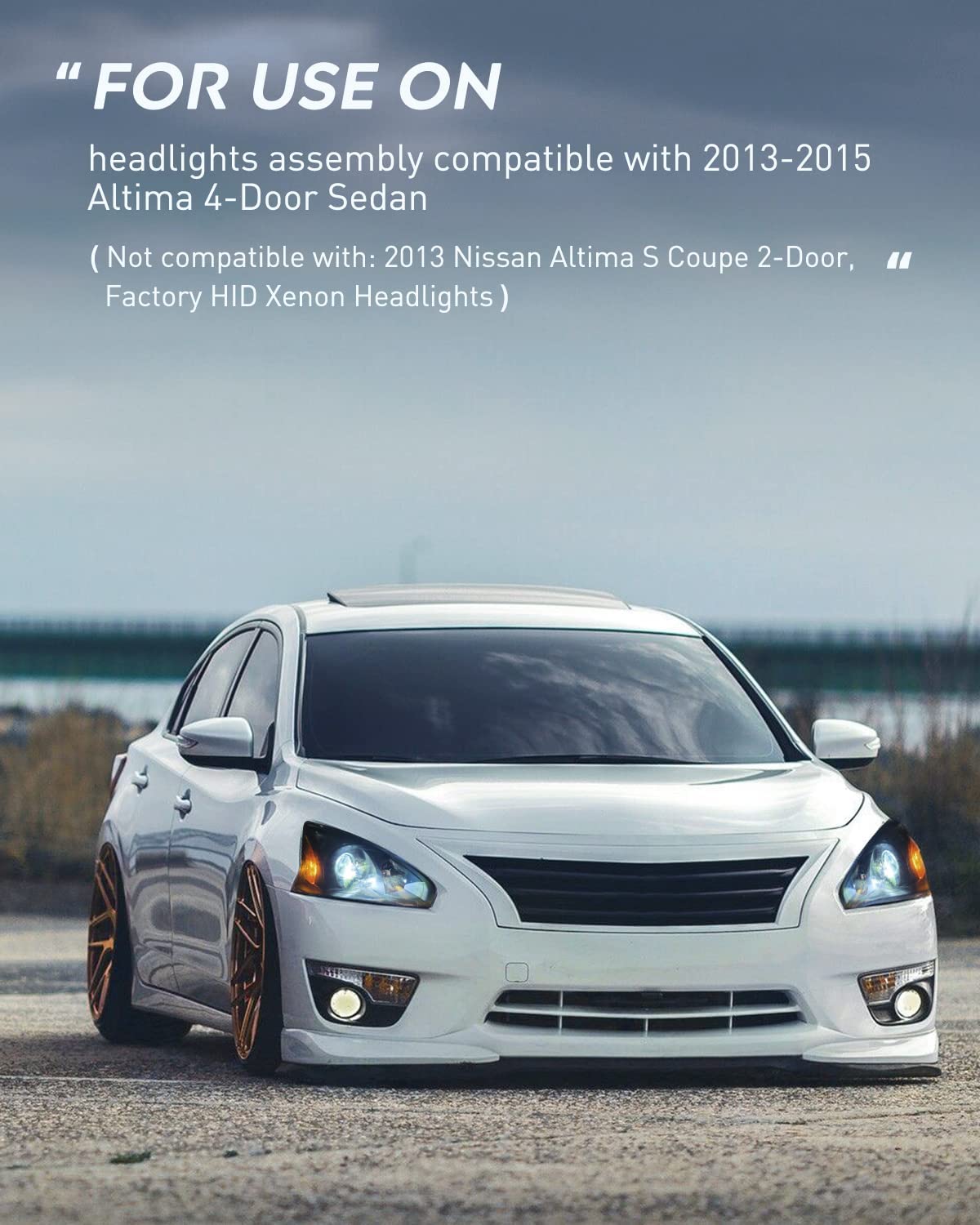 2013-2015 Nissan Altima 4 Door Sedan Headlight Assembly Black Case Amber Reflector Nilight