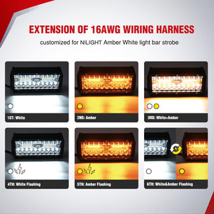 2PCS 16AWG 10FT Wire Extension Kit 3 Leads For Amber White LED Light Bar/Led Pods/LED Work Light Nilight