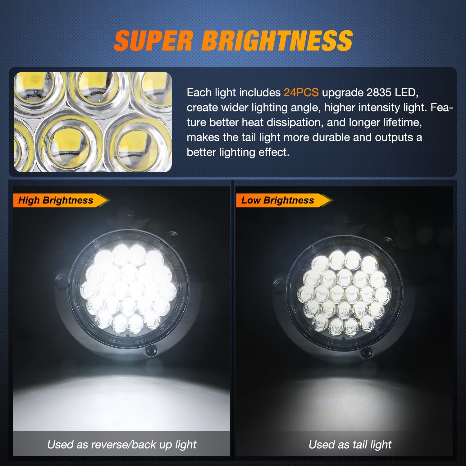 4" White Round Steel Chrome 24Leds Tail Light (Pair) Nilight