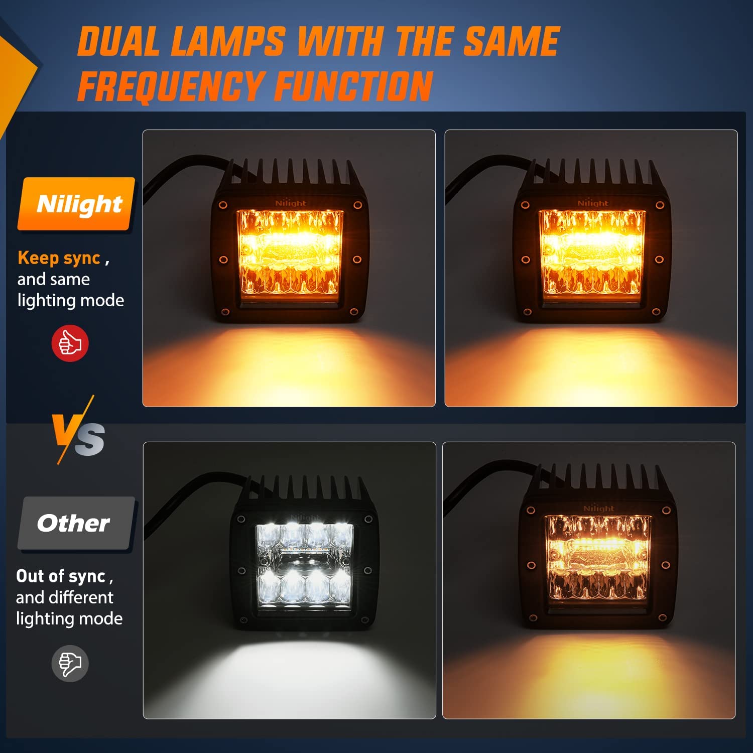3" 42W Amber White Cube Spot/Flood LED Pods (Pair) | 16AWG DT Wire Nilight