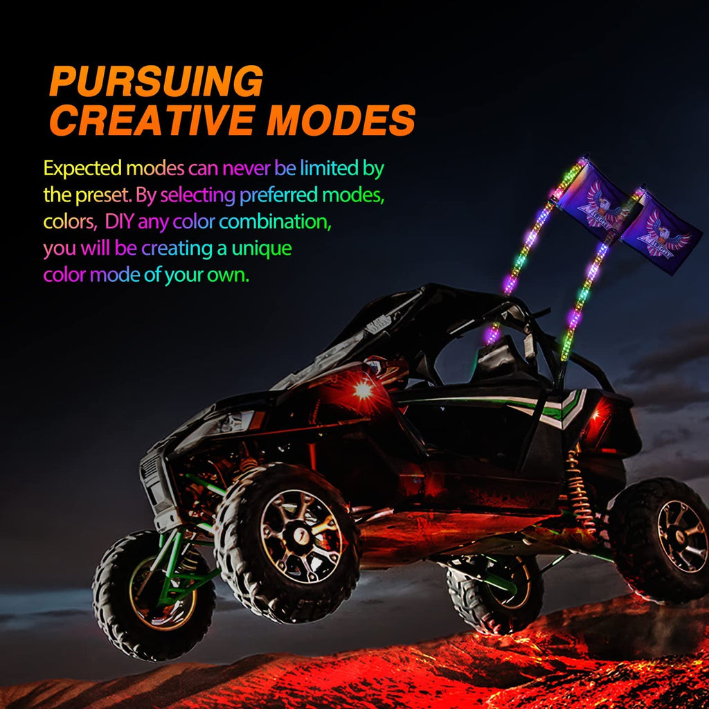 LED Whip Light Nilight 2PCS 4FT RGB LED Whip Light with Spring Base Remote & App Control w/ DIY Chasing Patterns Turn Signal & Brake Lights for ATV UTV Polaris RZR Can-am Dune Buggy Jeep, 2 Years Warranty