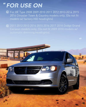 2011-2019 Dodge Grand Caravan 2008-2016 Chrysler Town Country Headlight Assembly Black Case Amber Reflector Nilight