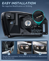 LED Headlight Nilight Headlight Assembly 2006 2007 2008 Ram Black Housing Clear Corner Clear Lens, Driver and Passenger Side, Headlamp Replacement, 2 Pack