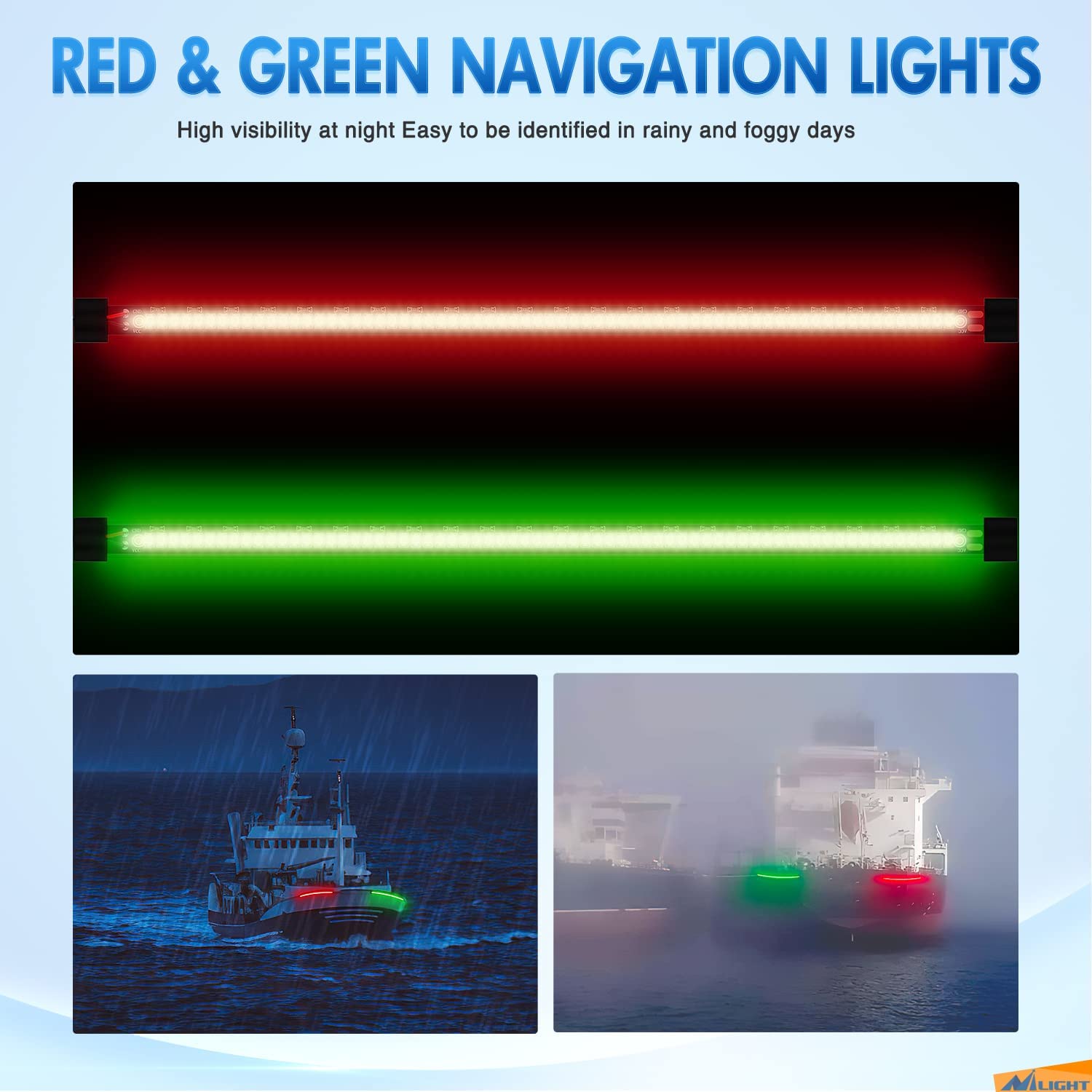 13" 66Leds Red Green Light Strip 2PCS Nilight