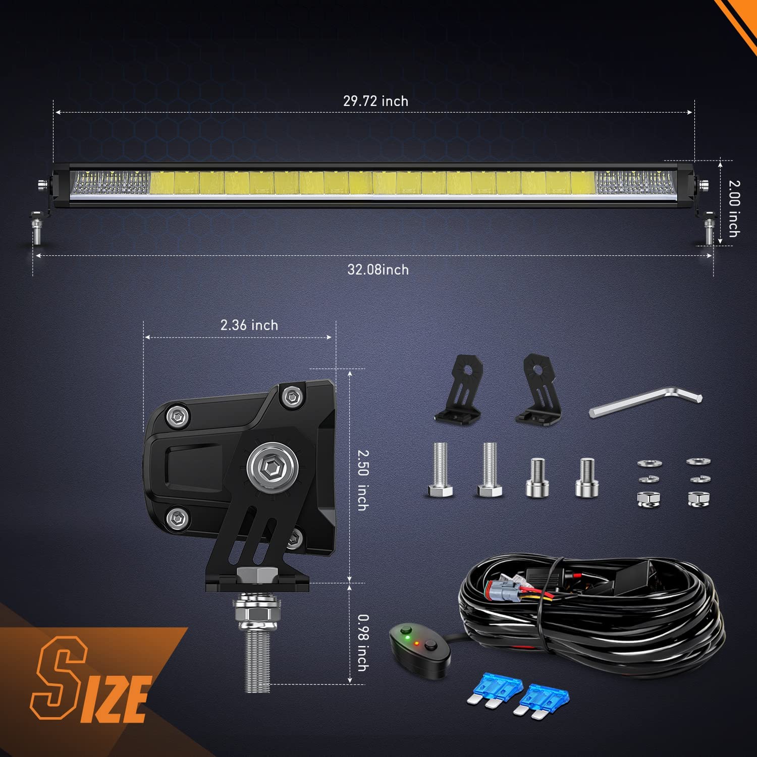 30" 120W 13000LM Slim Anti-Glare DRL Spot/Flood Led Light Bar | 16AWG DT Wire Nilight