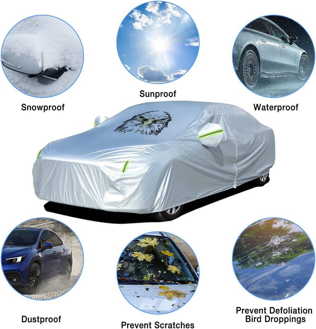Car Cover Nilight Waterproof Car Cover All Weather Snowproof UV Protection Windproof Outdoor Full car Cover, Oxford Material Door Shape Zipper Design Universal Fit for Sedan Length 186 to 193 inch