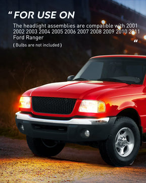 2001-2011 Ford Ranger Headlight Assembly Chrome Case Clear Reflector Nilight