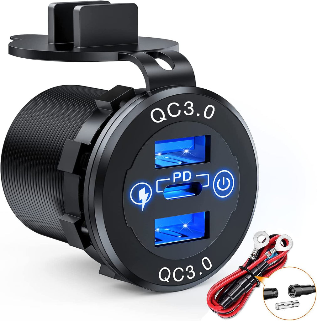 Vehicle Parts & Accessories Nilight Quick Charge Socket PD Type C and QC3.0 Dual USB Charger 12V 24V Car Outlet ON Off Touch Switch Fused Wire Kit for Cars Trucks RVs Campers, 2 Years Warranty