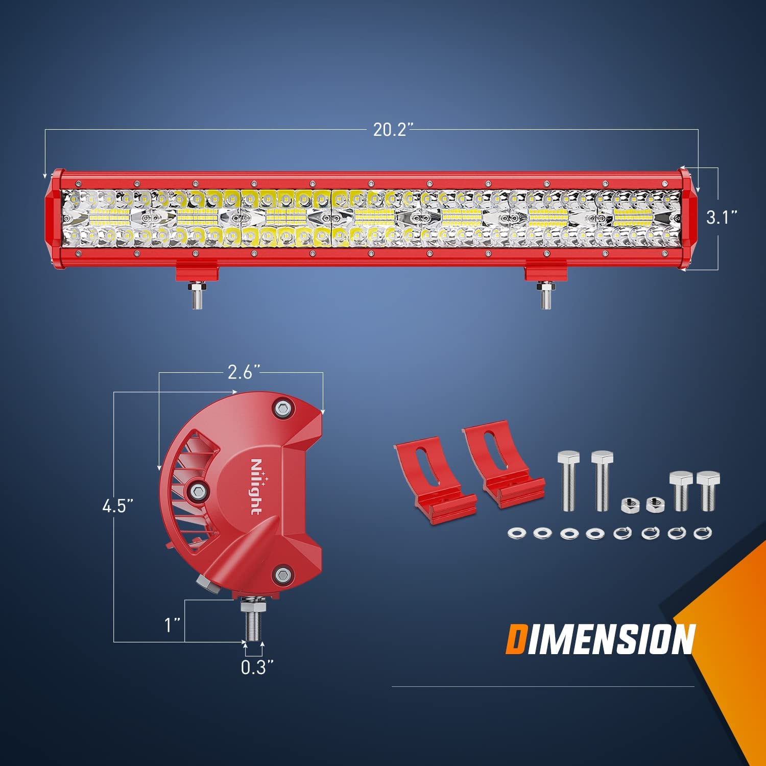 20" 420W Triple Row Red Case Spot/Flood LED Light Bar | 16AWG Wire 3Pin Switch Nilight