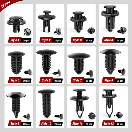 Nilight 240pcs Car Retainer Clips & Fastener Remover with 12 Most Popular Sizes Auto Push Pin Rivets Set -Door Trim Panel Clips for Toyota,GM,Ford,Honda,Acura,Chrysler,2 Years Warranty