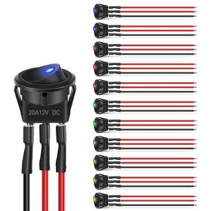 12Pcs 12V 20A Round Toggle LED Switch With Wires Nilight