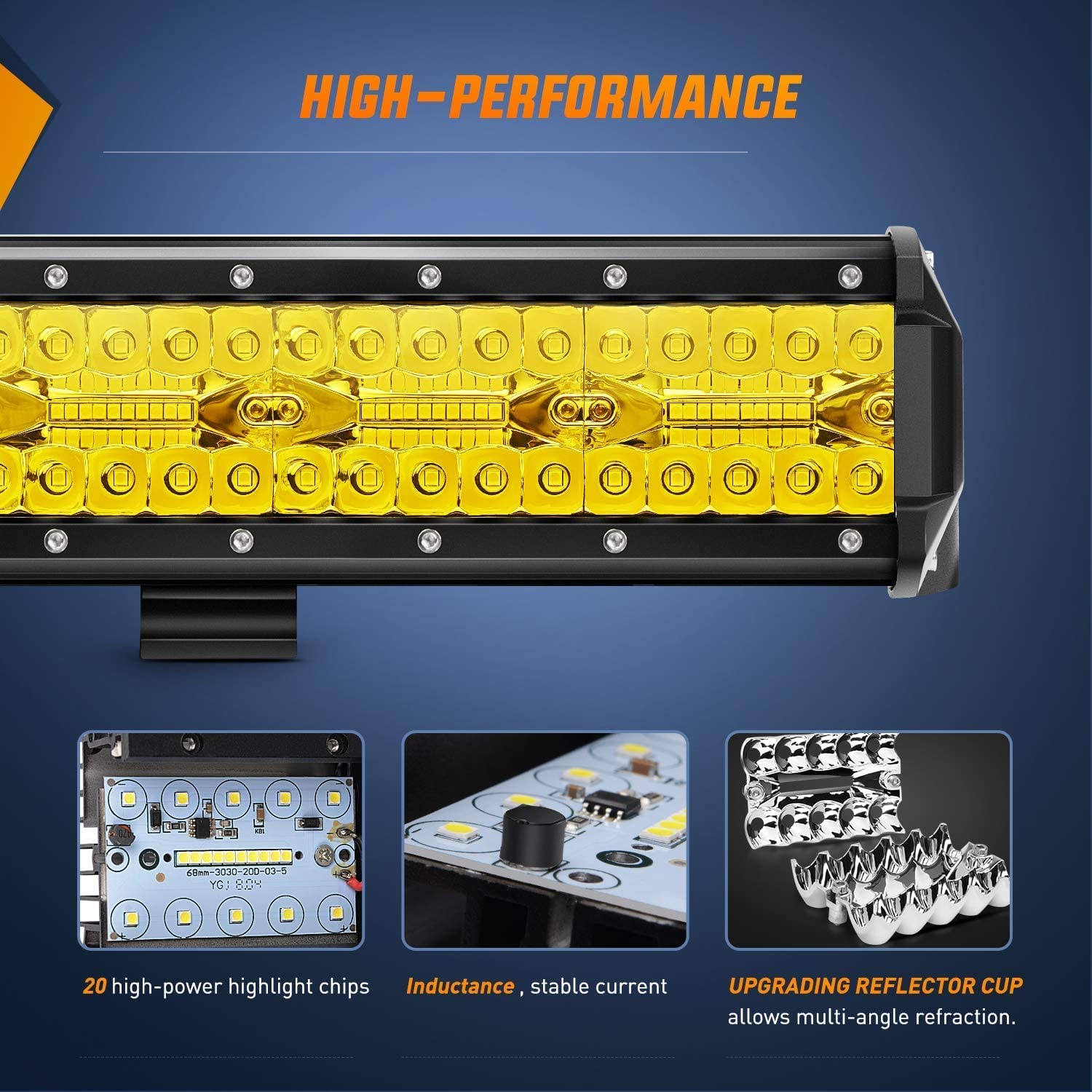 20" 420W 42000LM Triple Row Spot/Flood Amber LED Light Bar Kit | 16AWG Wire 3 pin Switch Nilight