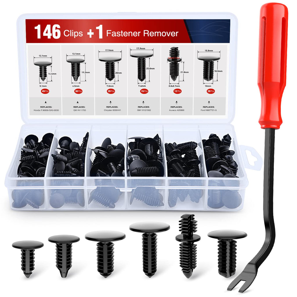 Motor Vehicle Parts Nilight 146PCS Automotive Christmas Tree Clips Assortment -6 Most Common Sizes Universal Auto Body Shield Retainer Fastener Clip with Fasteners Remover, Replacement for GM Ford Honda Chrysler