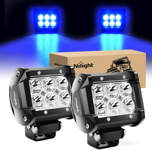 4" 18W 1260LM Double Row Blue Spot LED Pods (Pair) Nilight