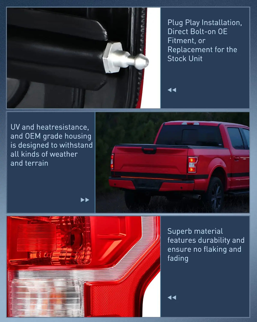 2018-2020 Ford F150 Taillight Assembly Rear Lamp Replacement OE Style Red Housing with Bulbs and Harness Passenger Side Nilight