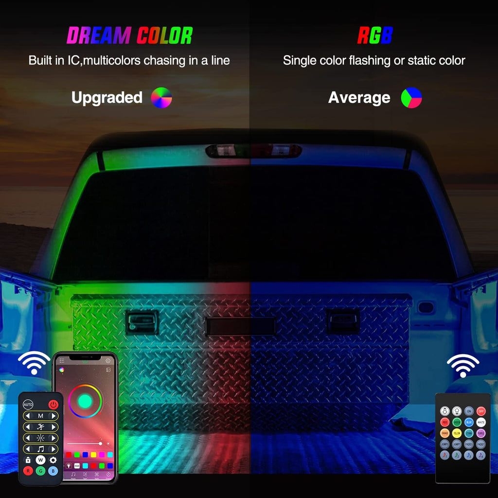 Led light Strip Nilight Truck Bed Light Strip RGB-IC LED Lights for Truck Bed Pickup Multi Dream Color DIY Music synchronous with APP and RF Remote Control 2PCS 60 inch Truck Bed Lighting, 2 Years Warranty
