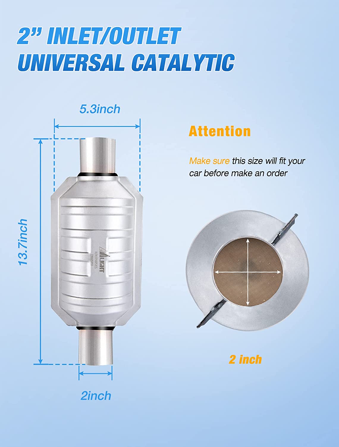 2" Inlet/Outlet Universal Catalytic Converter Nilight