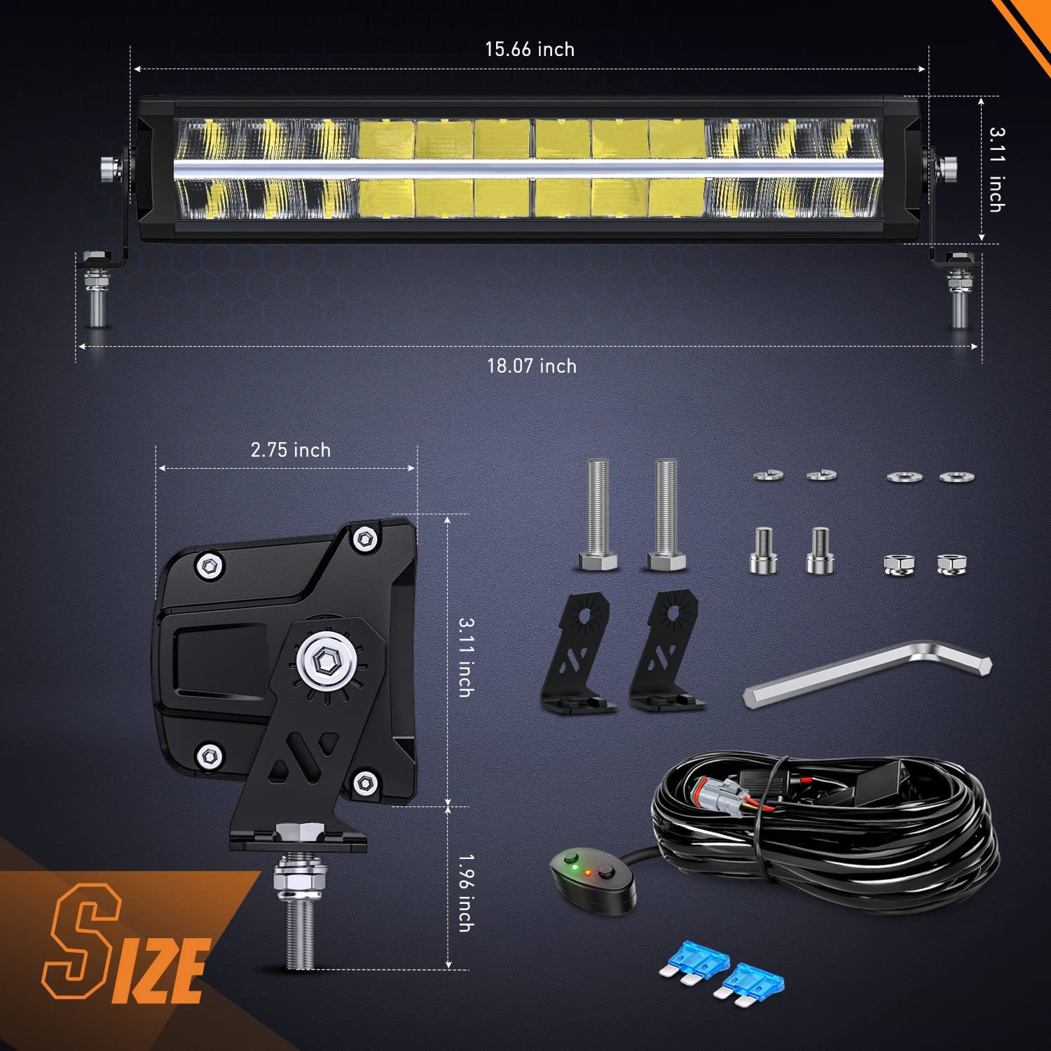 16" 120W 12400LM Anti-Glare Spot/Flood DRL LED Light Bar Kit | 16AWG Wire DT Switch Nilight
