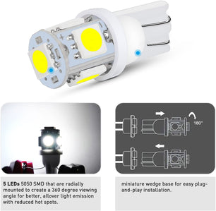 194 T10 T5 6500K LED Bulbs (10 Packs) Nilight