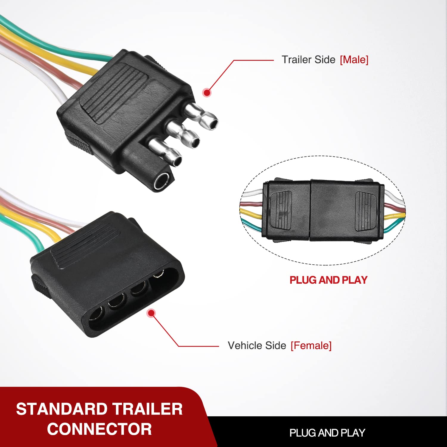 4 Way Flat Trailer Y-Splitter Adapter Extension Harness Nilight