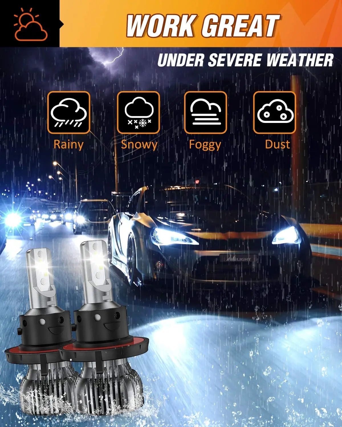 Motor Vehicle Lighting Nilight E1 H13/9008 LED Headlight Bulbs, 350% Brighter, 50W 10000LM LED High Low Beam Headlight Conversion Kit, 6000K Cool White, Mini Size, 2-Pack