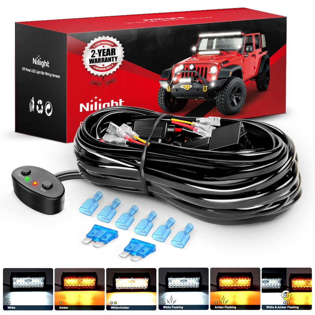 Vehicle Parts & Accessories Nilight Specially Customized for 6 Modes Amber White Light Bar Strobe Wiring Harness Kit 16AWG 10 Feet 2 Leads Remember Function Reset Function, 2 Years Warranty