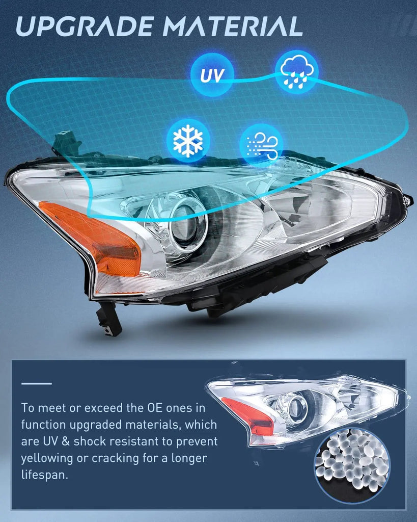 Motor Vehicle Lighting Nilight Headlight Assembly for 2013 2014 2015 Altima 4 Door Sedan Advance Base Exclusive SL S SV Sense Sedan 4 Door Replacement Headlamp Clear Projector Chrome Housing Amber Reflector,2 Years Warranty
