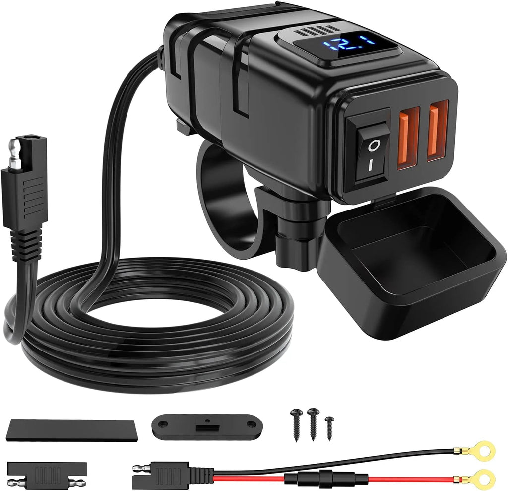 Accessories Nilight Motorcycle Charger with 12V Voltmeter Independent On Off Switch SAE USB Adapter Inline 10A Fuse Waterproof 6.8A Dual QC3.0 Fast Charging Phone Tablet for 7/8inch Handlebar ATV,2 Years Warranty