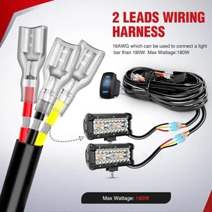 16AWG Amber White Light Bar Wire Harness Kit 2 Leads W/ 12V 8Pin Switch | 2 Fuses | 6 Spade Connectors Nilight