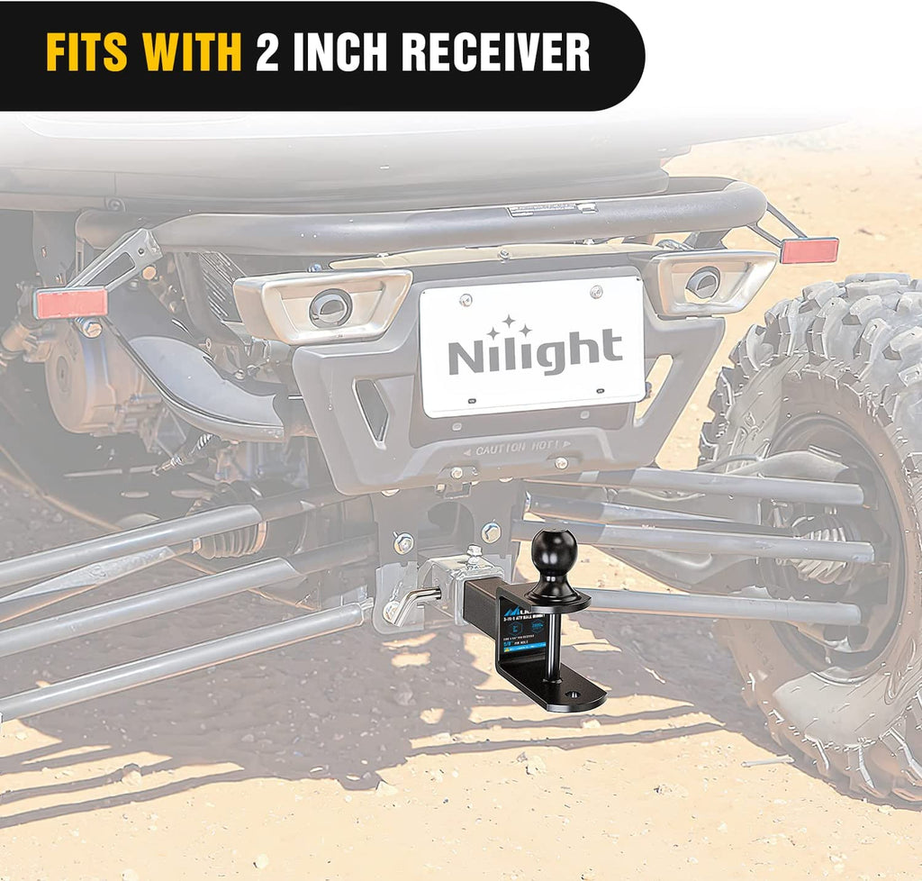 Trailer Hitch Nilight 3 in 1 ATV UTV Multi Hitch Mount with 2 inch Ball Hitch Rated 2000 LBS Fits 2 Inch Receiver Winch Strap Loop Rated 5000 LBS, 2 Years Warranty