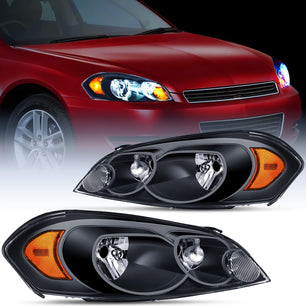 2006-2013 Chevrolet Impala 2014-2016 Impala Limited 2006 2007 Monte Carlo Headlight Assembly Black Case Amber Reflector Nilight