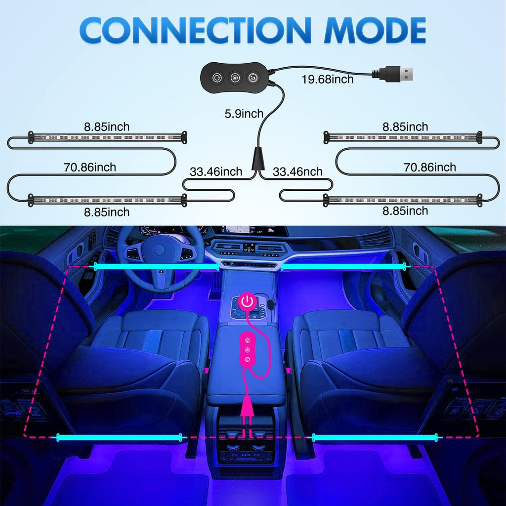 RGB LED Lights Wireless Under Dash Car Interior Atmosphere Strip