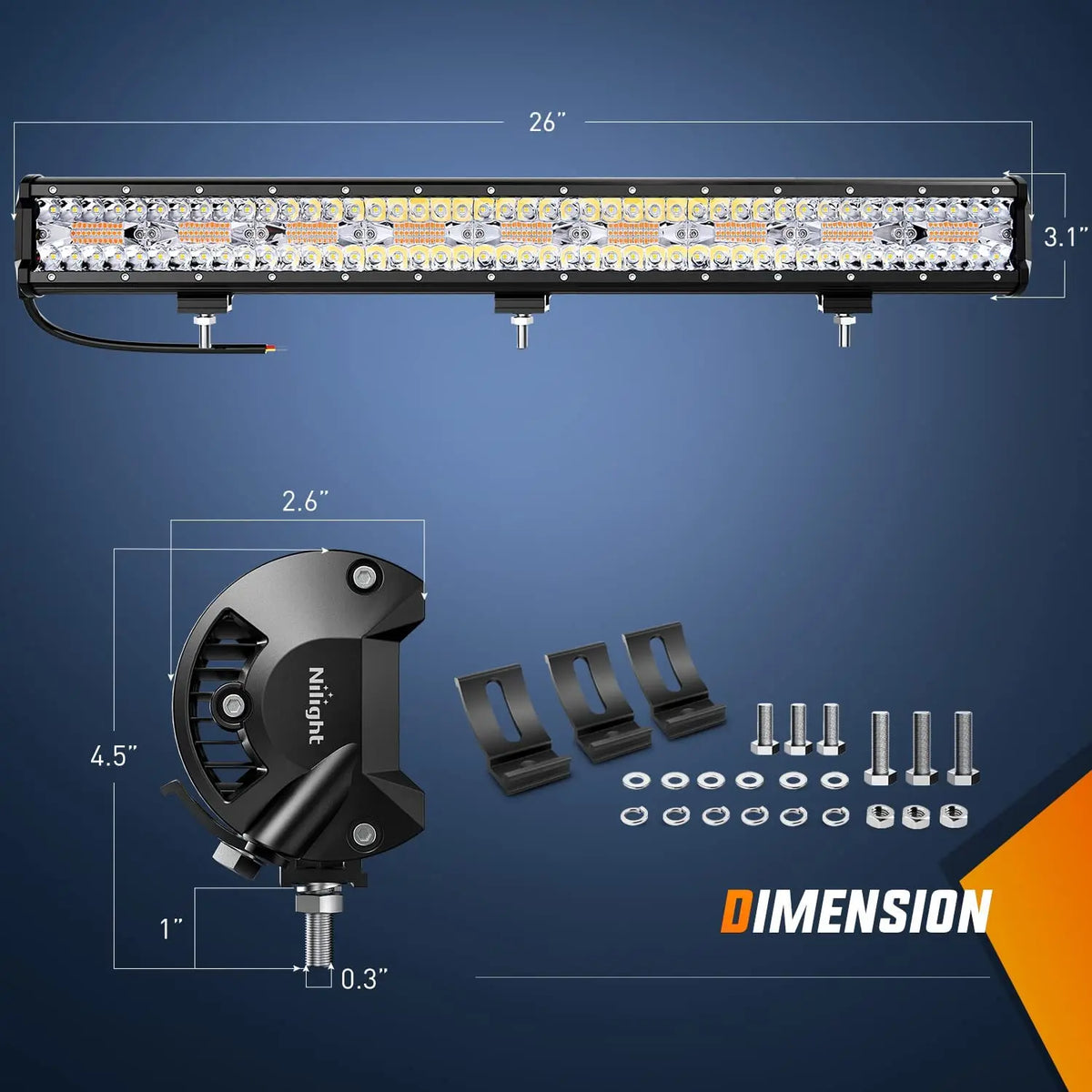 26 Inch 540W Triple Row Amber White Spot Flood LED Light Bar | 16AWG D ...