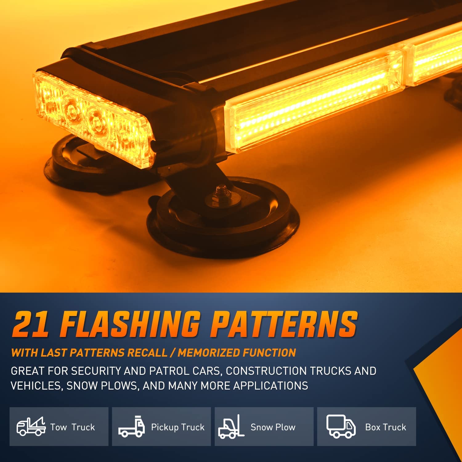 14.5" Amber COB LED Strobe Rooftop Flashing Magnetic Light Bar Nilight