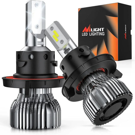 Motor Vehicle Lighting Nilight E1 H13/9008 LED Headlight Bulbs, 350% Brighter, 50W 10000LM LED High Low Beam Headlight Conversion Kit, 6000K Cool White, Mini Size, 2-Pack