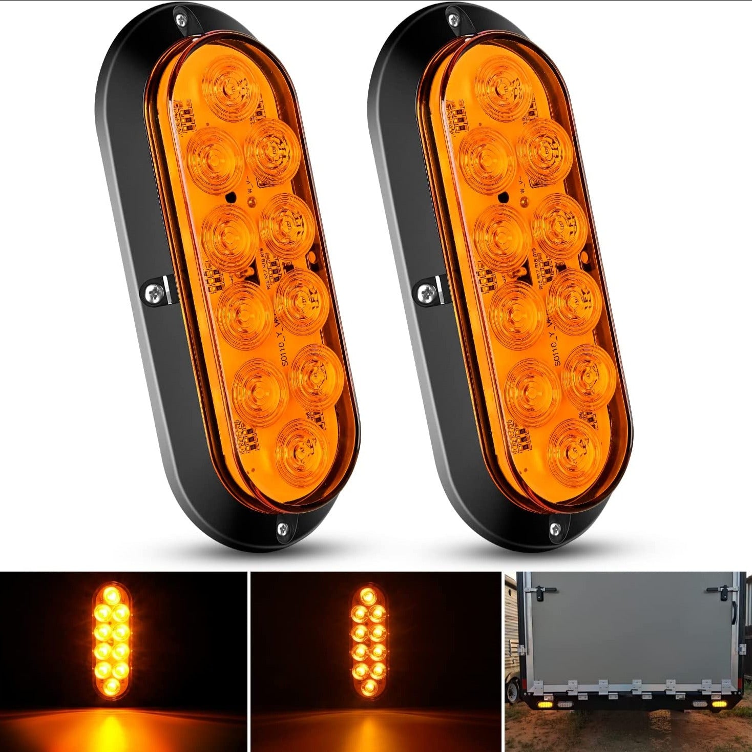 6" Oval Amber Upgrade LED Trailer Tail Lights (Pair) Nilight