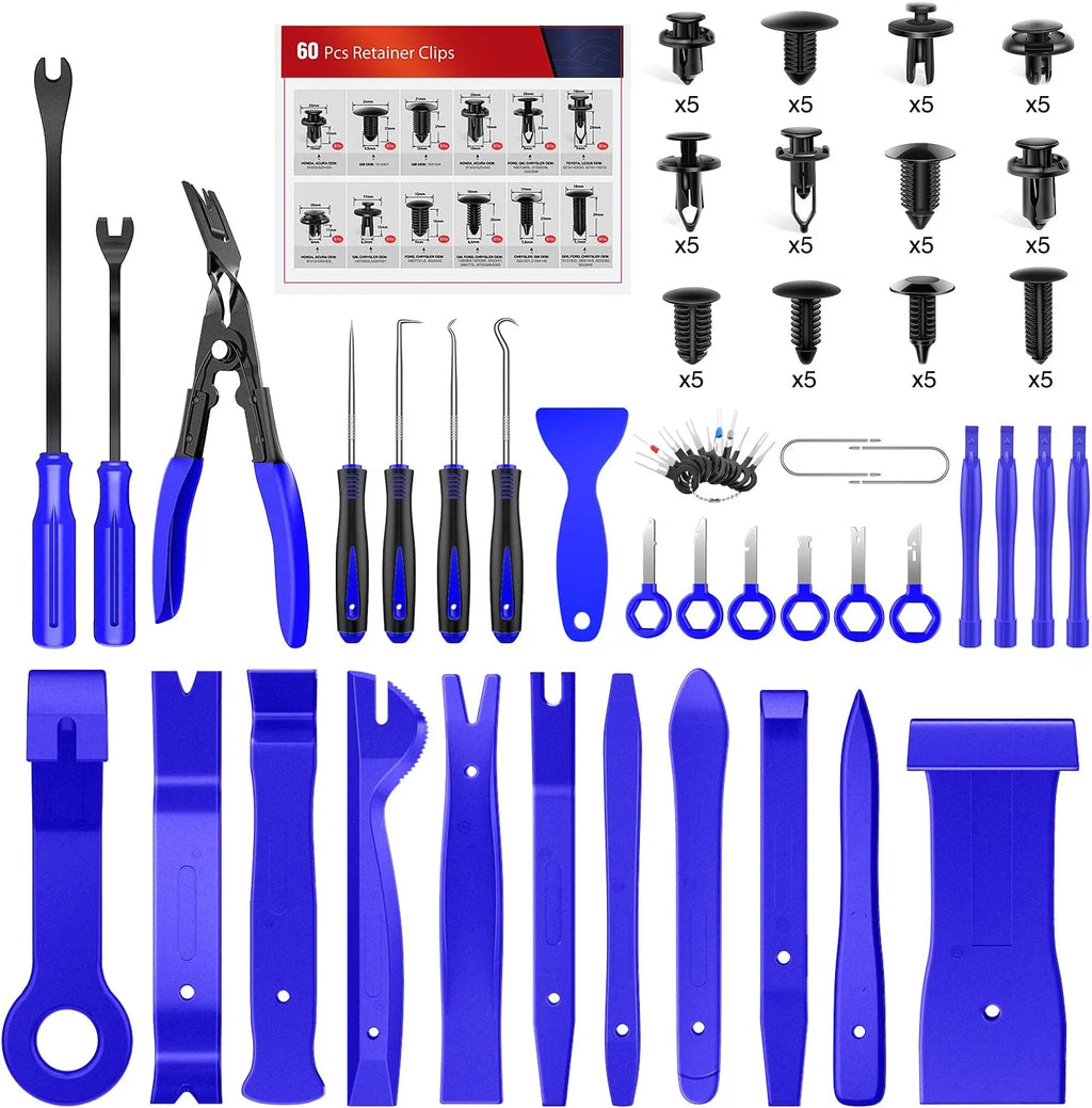 Fender Nilight Trim Removal Tool 102 Pcs, Auto Push Pin Bumper Retainer Clip Set Fastener Terminal Remover Tool Round Handle Crowbar Pry Kit Car Panel Radio Removal Auto Clip Pliers, 2 Years Warranty