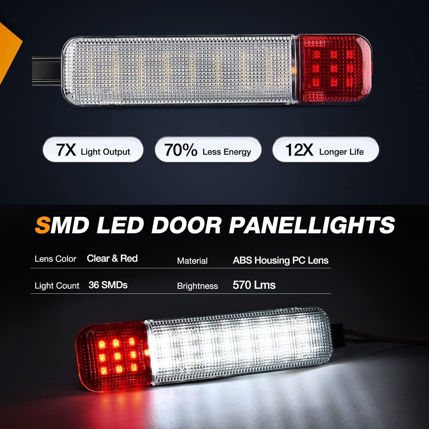 LED Door Panel Light White Red (Pair) Nilight