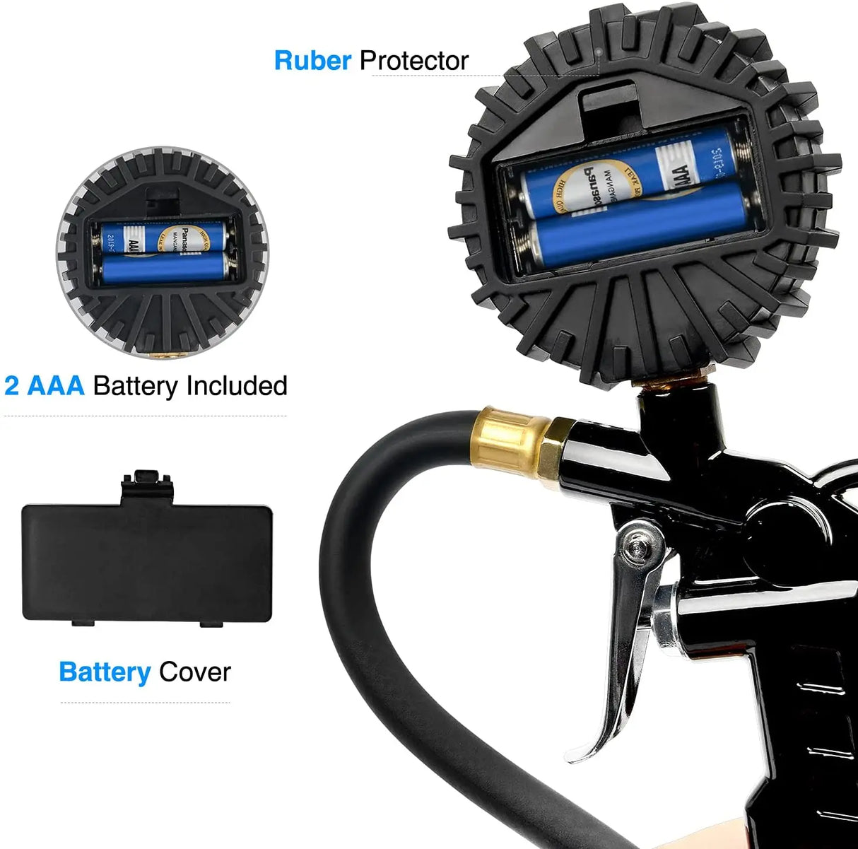 Nilight Digital Tire Pressure Gauge Medium 250 PSI Air Chuck and Compressor Accessories Heavy Duty with Rubber Hose and Quick Connect Coupler for 0.1 Display Resolution