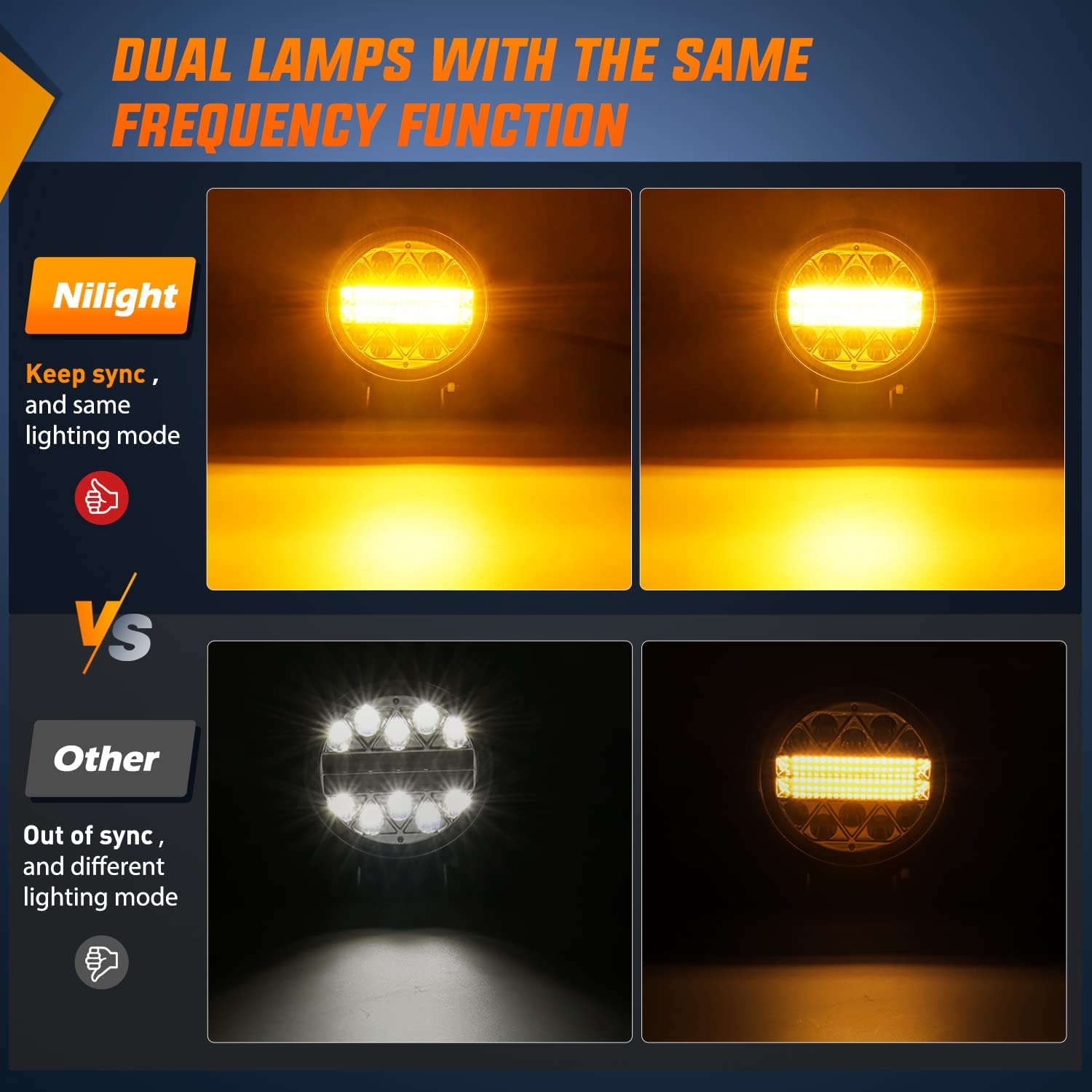 4.5" 27W Amber White Round Spot/Flood LED Work Lights (Pair) | 16AWG DT Wire Nilight
