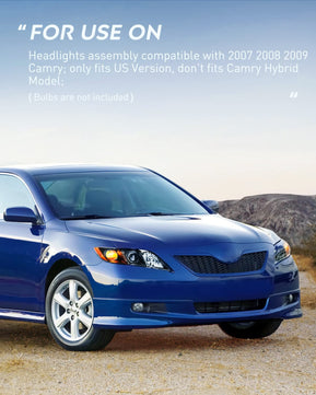 2007-2009 Toyota Camry Headlight Assembly Black Case Amber Reflector Nilight
