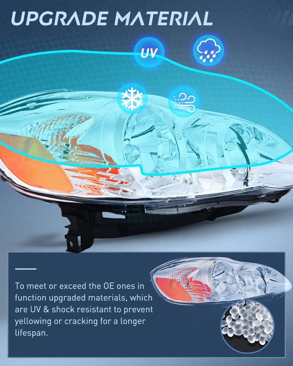 Motor Vehicle Lighting Nilight Headlight Assembly for 2003 2004 2005 2006 2007 2008 Toyota Corolla Headlamps Replacement Chrome Housing Amber Reflector Driver and Passenger Side, 2 Years Warranty