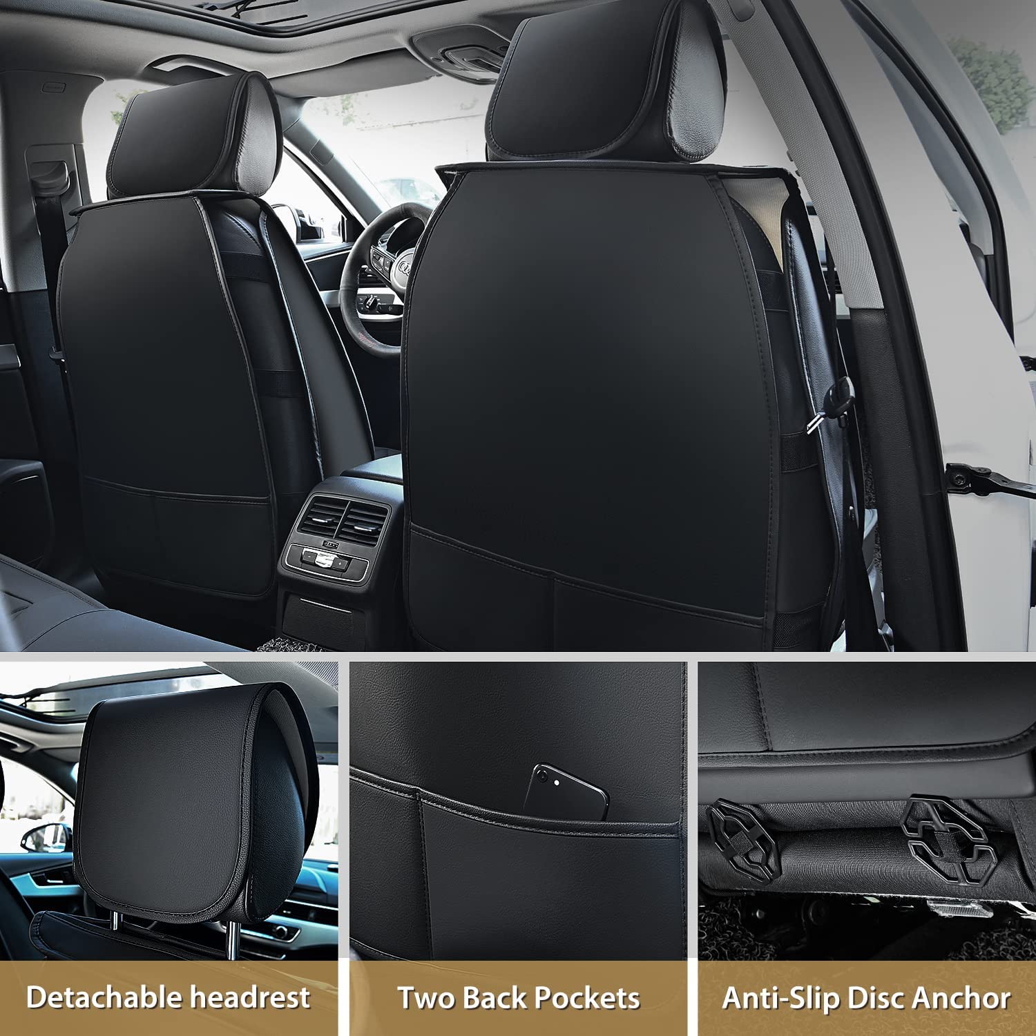 Hyundai Honda Accord Kia Civic Corolla Camry CRV RAV4 Fusion 5 Seat Covers (Full Set, Black) Nilight