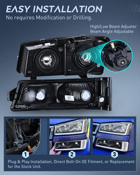 2003-2007 Chevy Silverado Avalanche 1500 2500 3500 Headlight Assembly Black Case Clear Reflector DRL Nilight