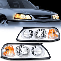 2000-2005 Chevy Impala Headlight Assembly Chrome Case Amber Reflector