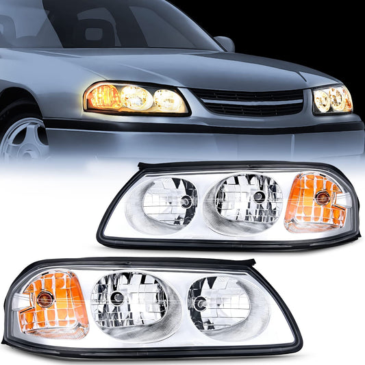 2000-2005 Chevy Impala Headlight Assembly Chrome Case Amber Reflector Nilight