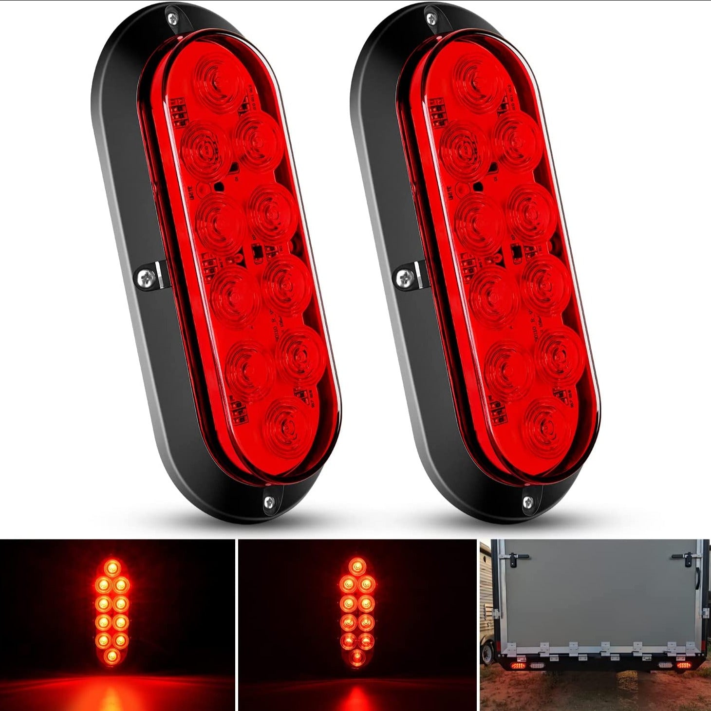 6" Oval Red Upgrade LED Trailer Tail Lights (Pair) Nilight