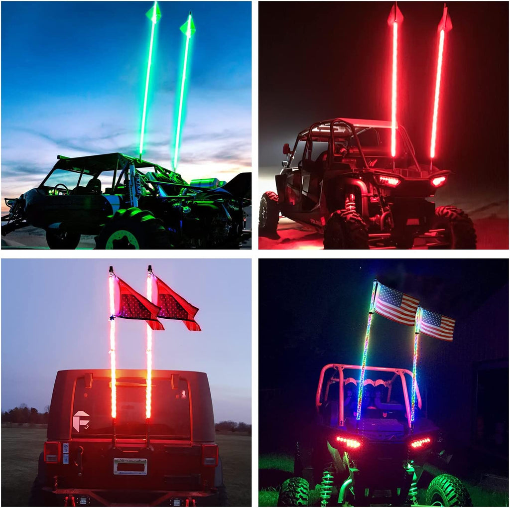 LED Whip Light Nilight 2PCS 6FT Spiral RGB Led Whip Light w/ RGB Chasing/Dancing Light RF Remote Control Lighted Antenna Whips for Can-am ATV UTV RZR Polaris Dune Buggy 4 Wheeler Offroad Jeep Truck, 2 Year Warranty