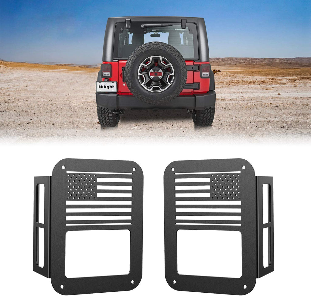 Nilight Tail Light Guards,Black Rear Light Covers Protector for 2007-2017 Wrangler JK Unlimited - Pair